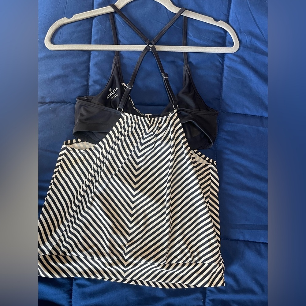 ATHLETA 34 B/C Slash Stripe Blousy Tankini SWIM Top Black White Striped Suit - Picture 7 of 7